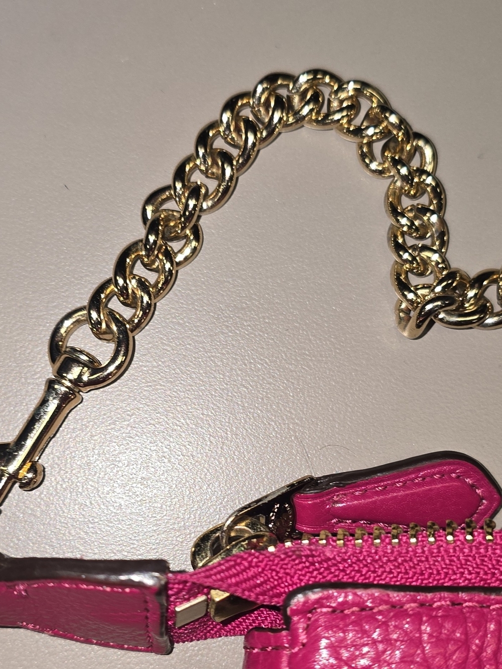 Coach Pink Fuchsia Pebbled Leather Mini Shoulder Bag Gold Chain F53340 - Picture 6 of 16